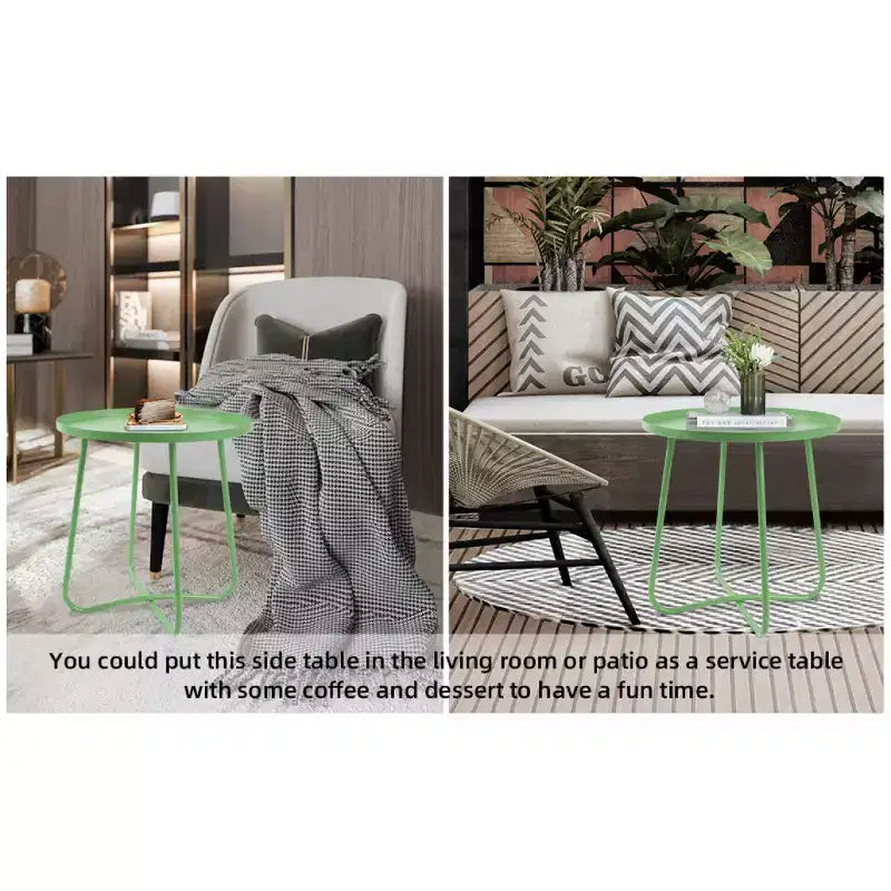 Petite Table d'appoint Extérieure Ronde en Métal Résistante aux Intempéries pour Patio, Jardin, Cour, Porche et Balcon, Verte
