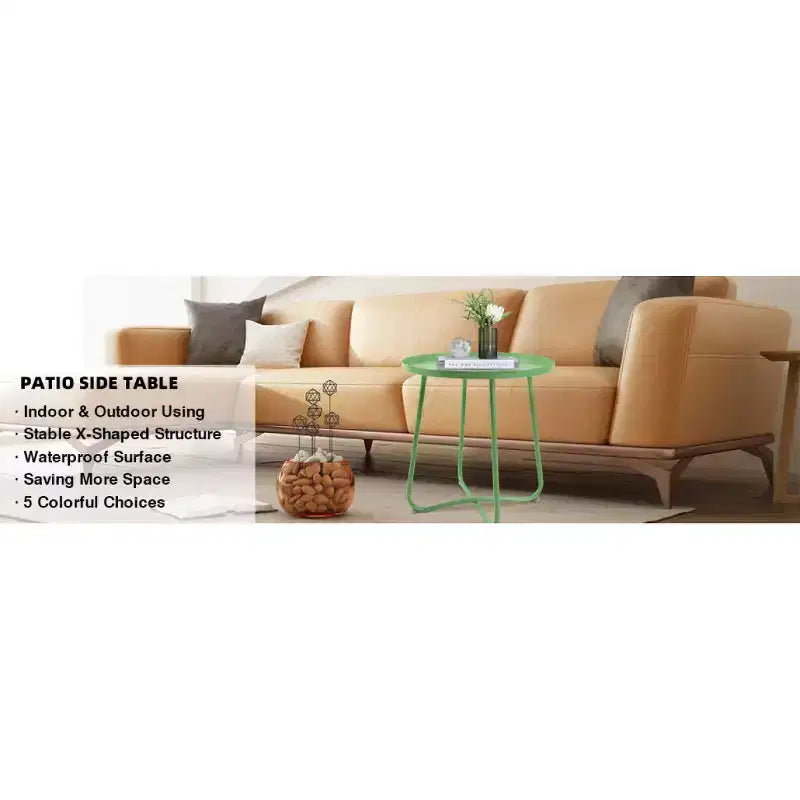 Petite Table d'appoint Extérieure Ronde en Métal Résistante aux Intempéries pour Patio, Jardin, Cour, Porche et Balcon, Verte