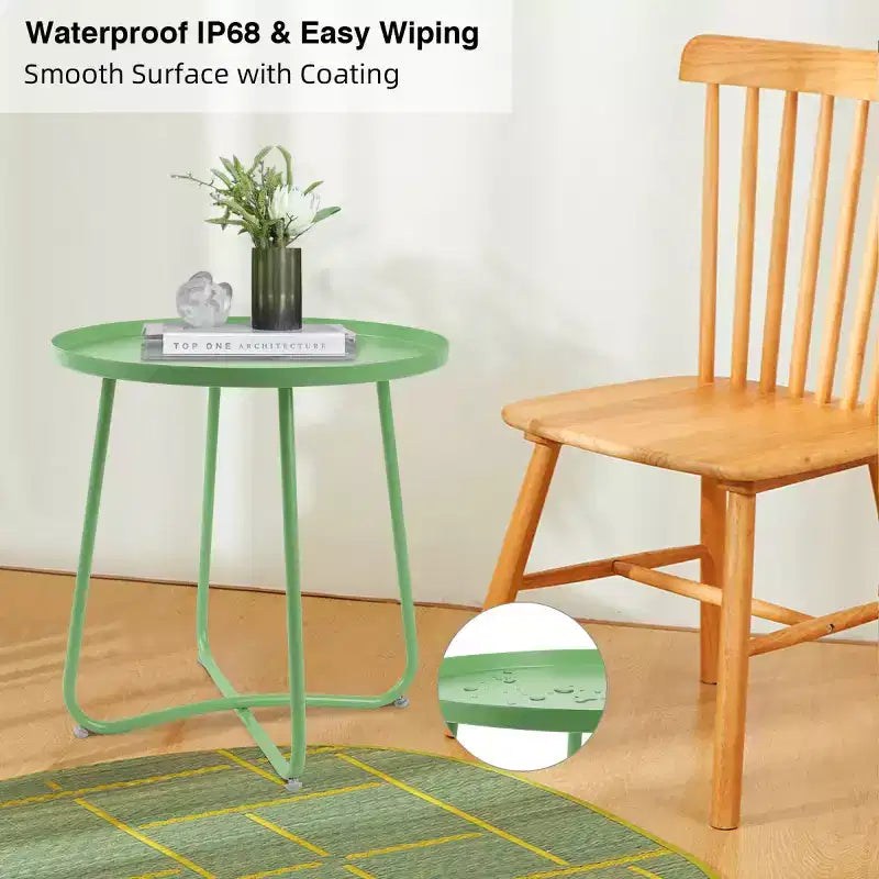 Petite Table d'appoint Extérieure Ronde en Métal Résistante aux Intempéries pour Patio, Jardin, Cour, Porche et Balcon, Verte