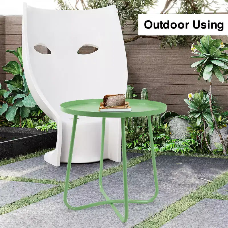 Petite Table d'appoint Extérieure Ronde en Métal Résistante aux Intempéries pour Patio, Jardin, Cour, Porche et Balcon, Verte