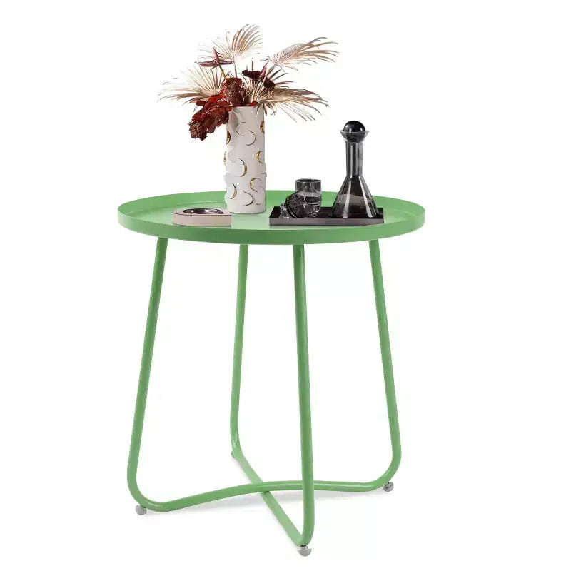Petite Table d'appoint Extérieure Ronde en Métal Résistante aux Intempéries pour Patio, Jardin, Cour, Porche et Balcon, Verte