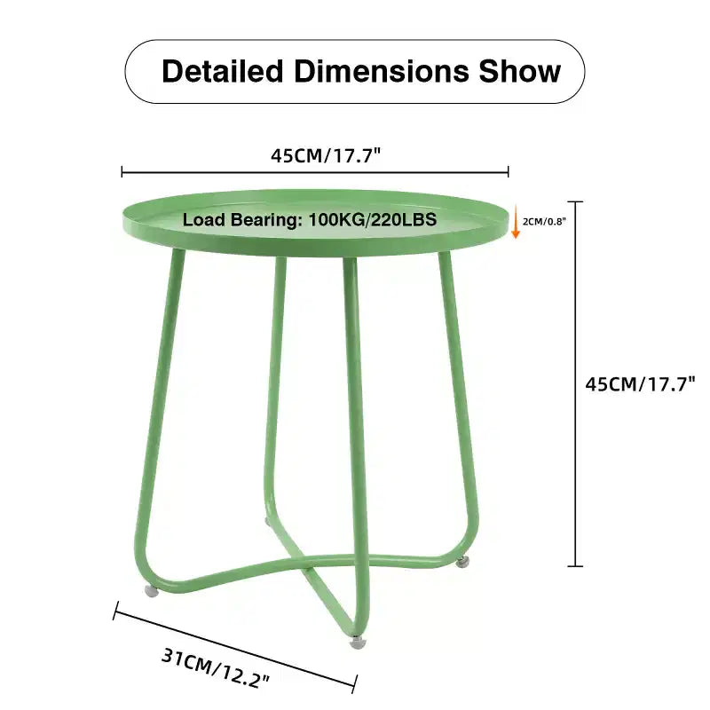 Petite Table d'appoint Extérieure Ronde en Métal Résistante aux Intempéries pour Patio, Jardin, Cour, Porche et Balcon, Verte