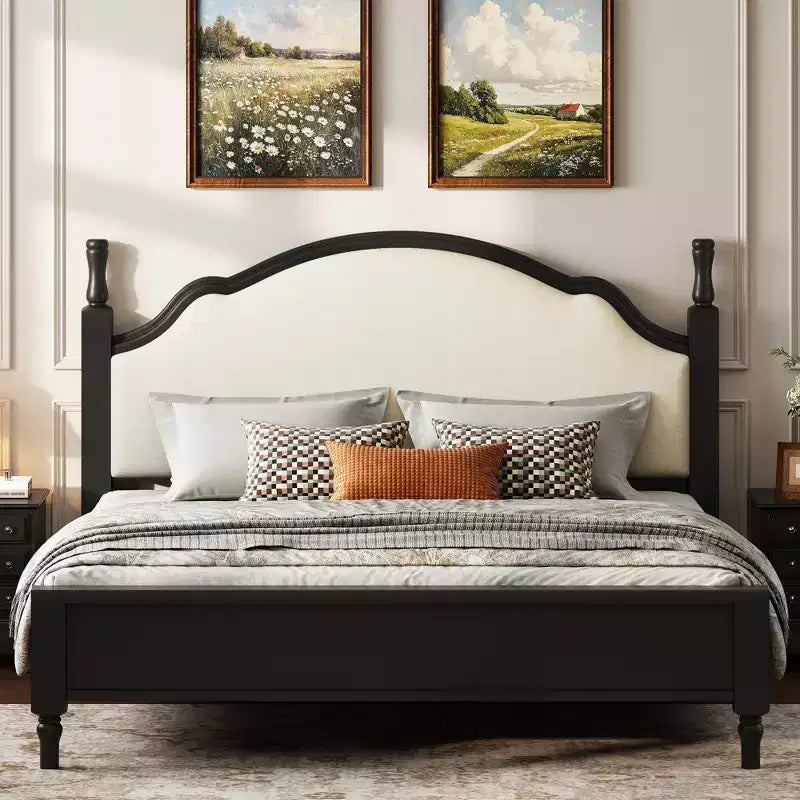 GDFStudio Peterson Wood Platform Bed with Upholstered Headboard