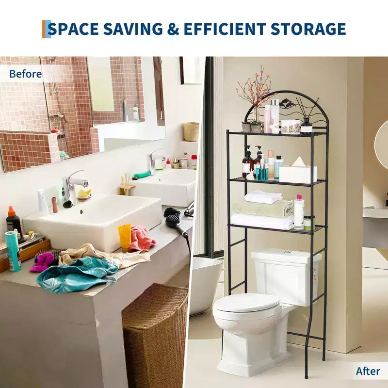 Étagère de rangement de salle de bain 3 niveaux en métal à poser au-dessus des toilettes, organisateur autoportant peu encombrant pour serviettes et articles de toilette