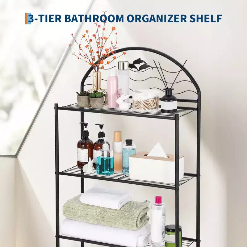Étagère de rangement de salle de bain 3 niveaux en métal à poser au-dessus des toilettes, organisateur autoportant peu encombrant pour serviettes et articles de toilette