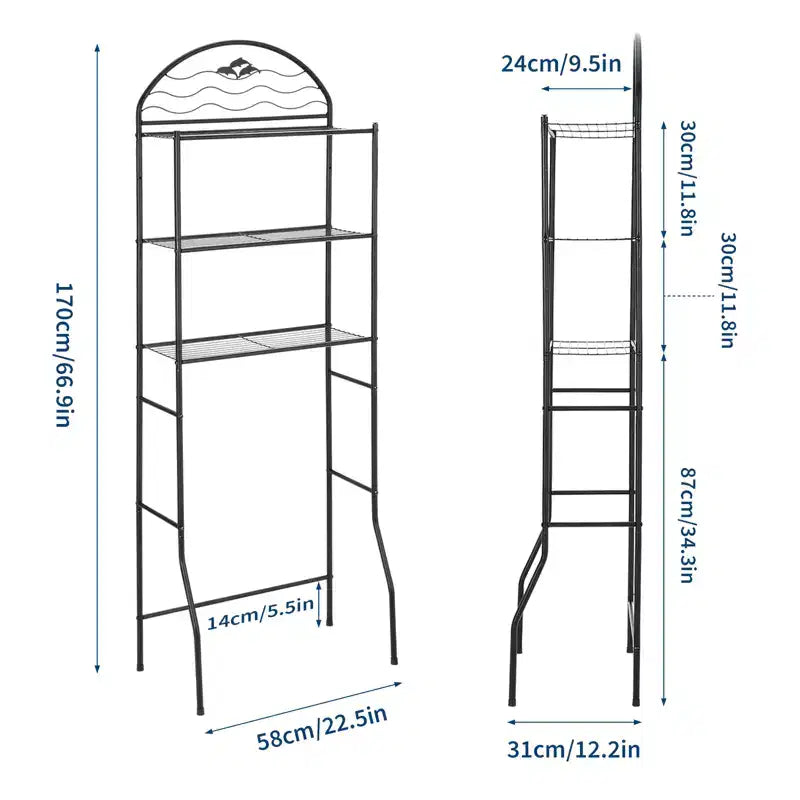 Étagère de rangement de salle de bain 3 niveaux en métal à poser au-dessus des toilettes, organisateur autoportant peu encombrant pour serviettes et articles de toilette