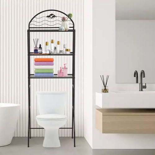 Étagère de rangement de salle de bain 3 niveaux en métal à poser au-dessus des toilettes, organisateur autoportant peu encombrant pour serviettes et articles de toilette