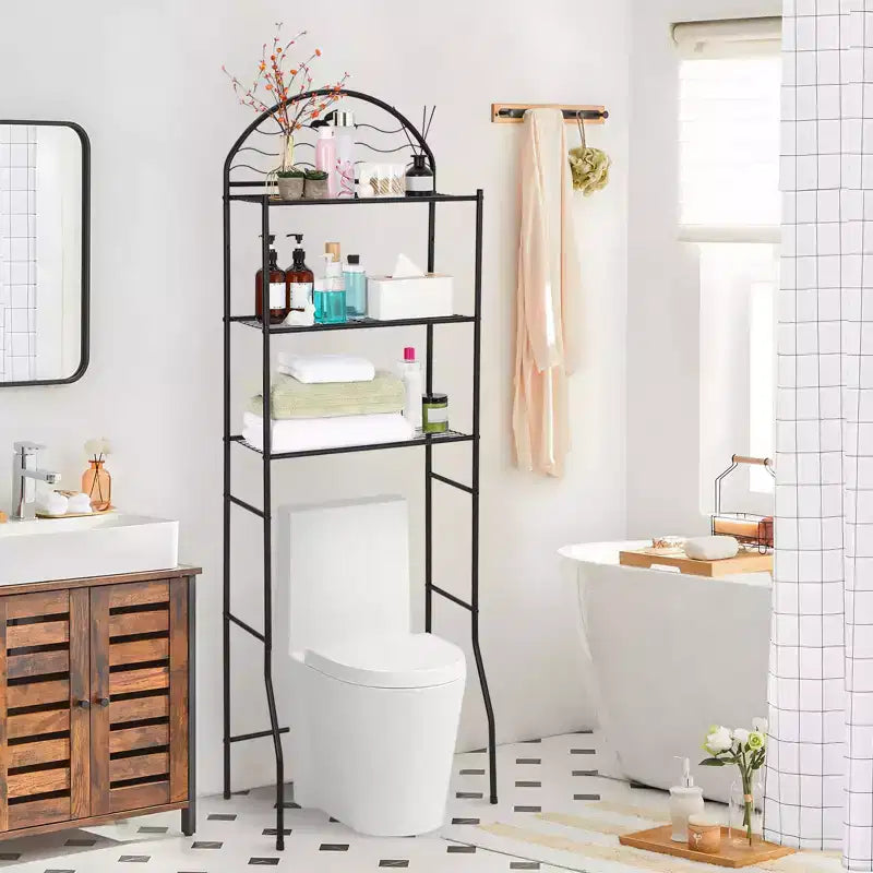 Étagère de rangement de salle de bain 3 niveaux en métal à poser au-dessus des toilettes, organisateur autoportant peu encombrant pour serviettes et articles de toilette