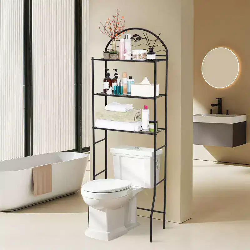 Étagère de rangement de salle de bain 3 niveaux en métal à poser au-dessus des toilettes, organisateur autoportant peu encombrant pour serviettes et articles de toilette