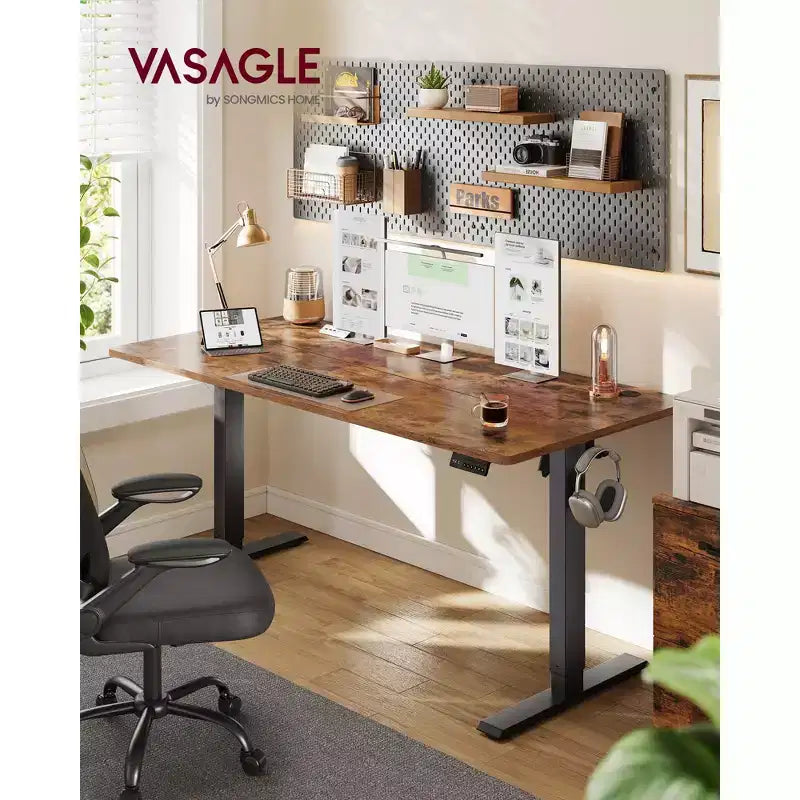 Bureau informatique électrique, bureau assis-debout, bureau à hauteur réglable, rappel de sédentarité, 160 x 70 cm, marron rustique