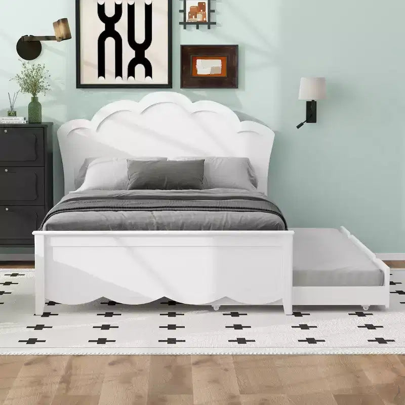 FAMYYT Queen Size Platform Bed?With Twin Size Trundle, Easy Assembly