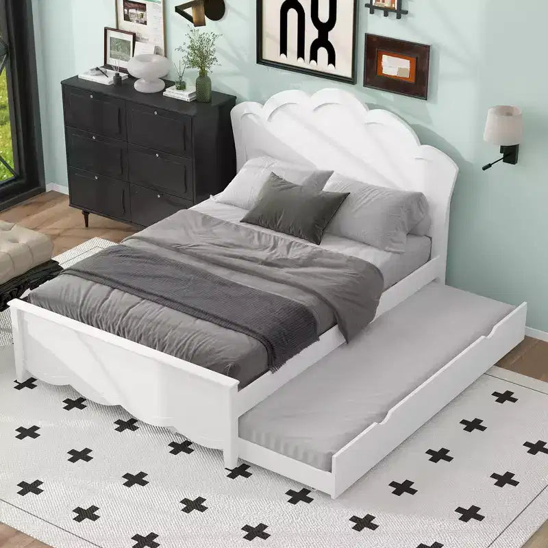 Lit plateforme Queen avec lit gigogne double, assemblage facile