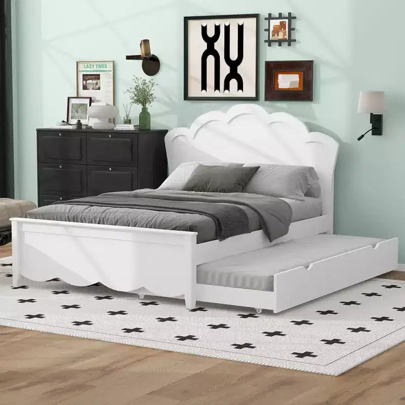 Lit plateforme Queen avec lit gigogne double, assemblage facile