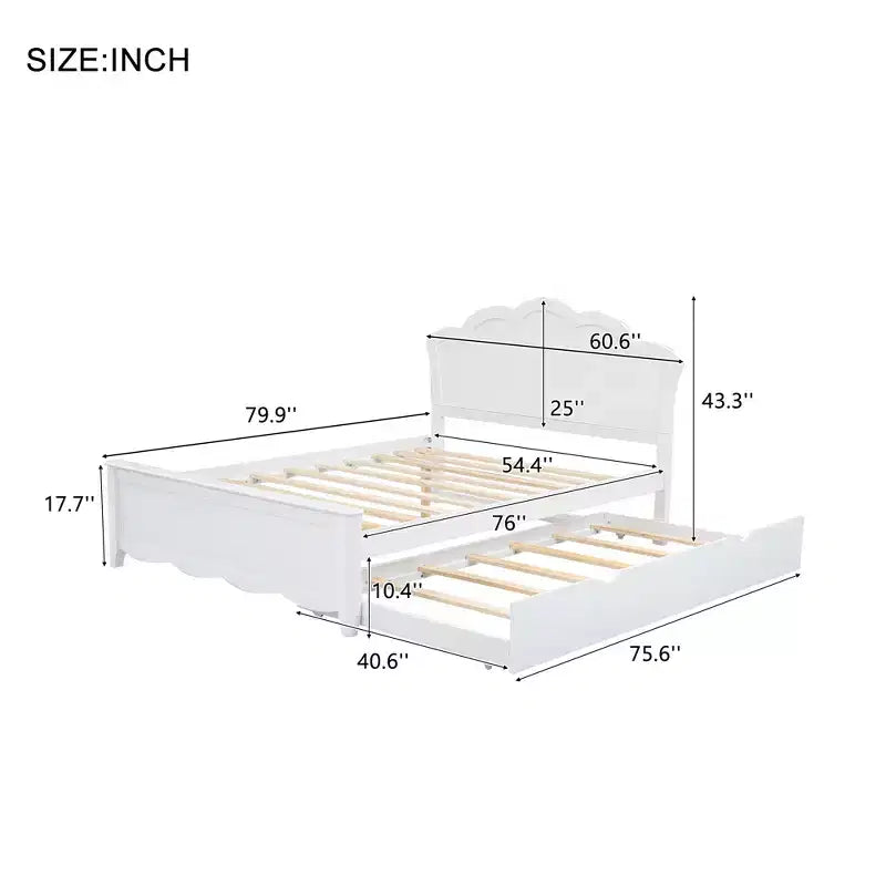 Lit plateforme Queen avec lit gigogne double, assemblage facile