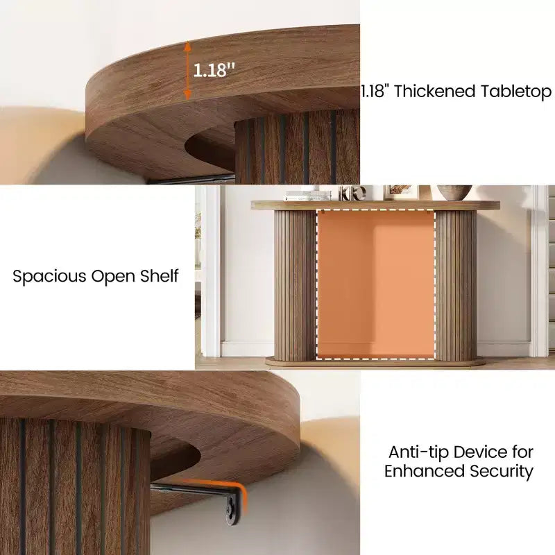 42,5" Table console en bois cannelé, Table d'appoint étroite pour canapé avec étagère de rangement derrière le canapé, Meuble de présentation moderne pour couloir et salon