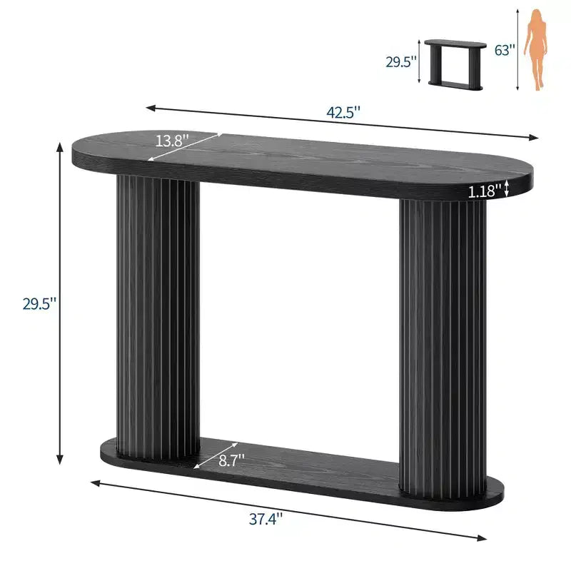 42,5" Table console en bois cannelé, Table d'appoint étroite pour canapé avec étagère de rangement derrière le canapé, Meuble de présentation moderne pour couloir et salon