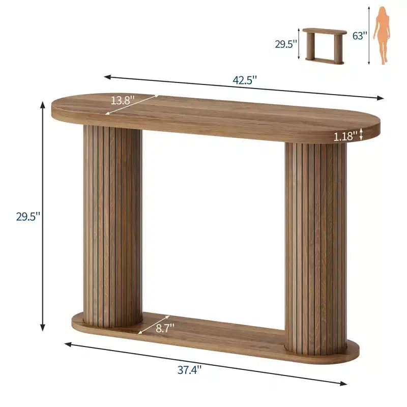 42,5" Table console en bois cannelé, Table d'appoint étroite pour canapé avec étagère de rangement derrière le canapé, Meuble de présentation moderne pour couloir et salon