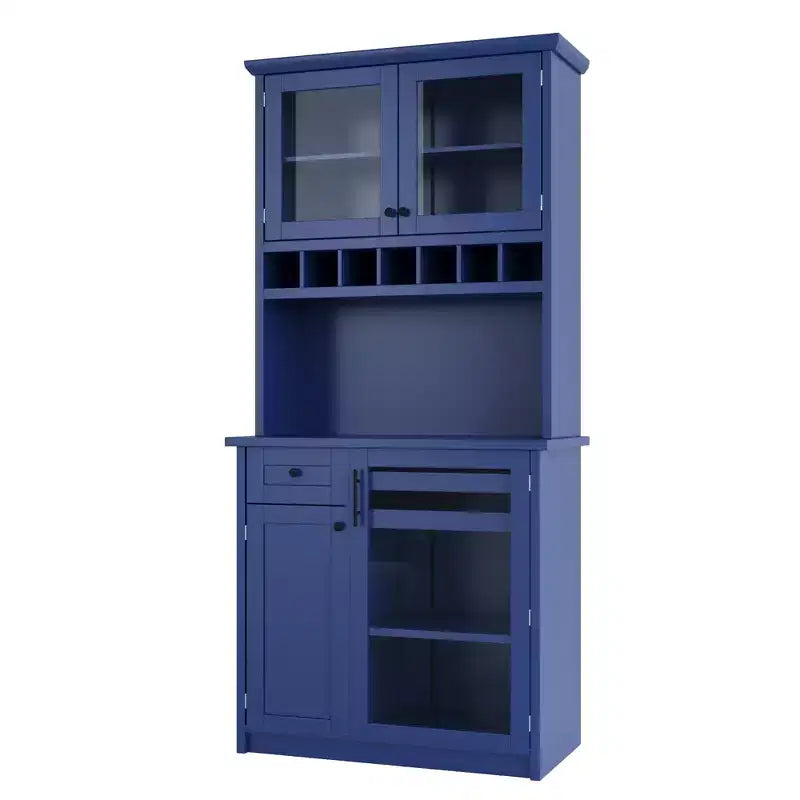 Buffet de ferme autoportant avec huche, armoire de rangement haute de cuisine avec casier à vin et étagères réglables pour salle à manger