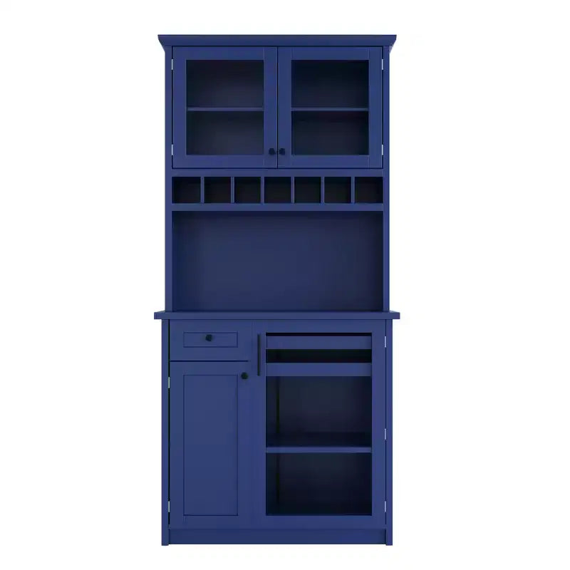 Buffet de ferme autoportant avec huche, armoire de rangement haute de cuisine avec casier à vin et étagères réglables pour salle à manger