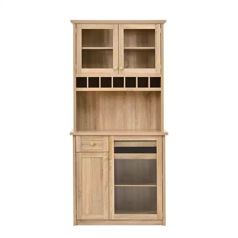 Buffet de ferme autoportant avec huche, armoire de rangement haute de cuisine avec casier à vin et étagères réglables pour salle à manger
