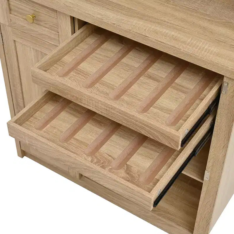Buffet de ferme autoportant avec huche, armoire de rangement haute de cuisine avec casier à vin et étagères réglables pour salle à manger