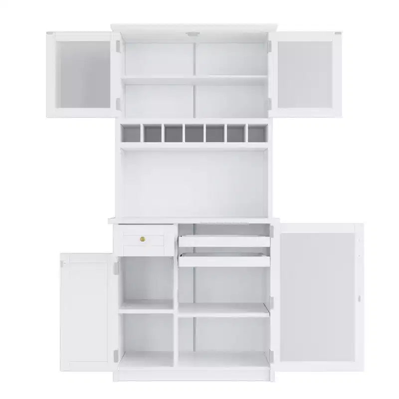 Buffet de ferme autoportant avec huche, armoire de rangement haute de cuisine avec casier à vin et étagères réglables pour salle à manger