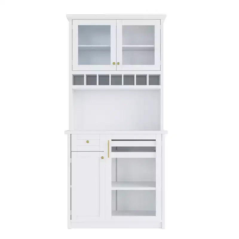 Buffet de ferme autoportant avec huche, armoire de rangement haute de cuisine avec casier à vin et étagères réglables pour salle à manger