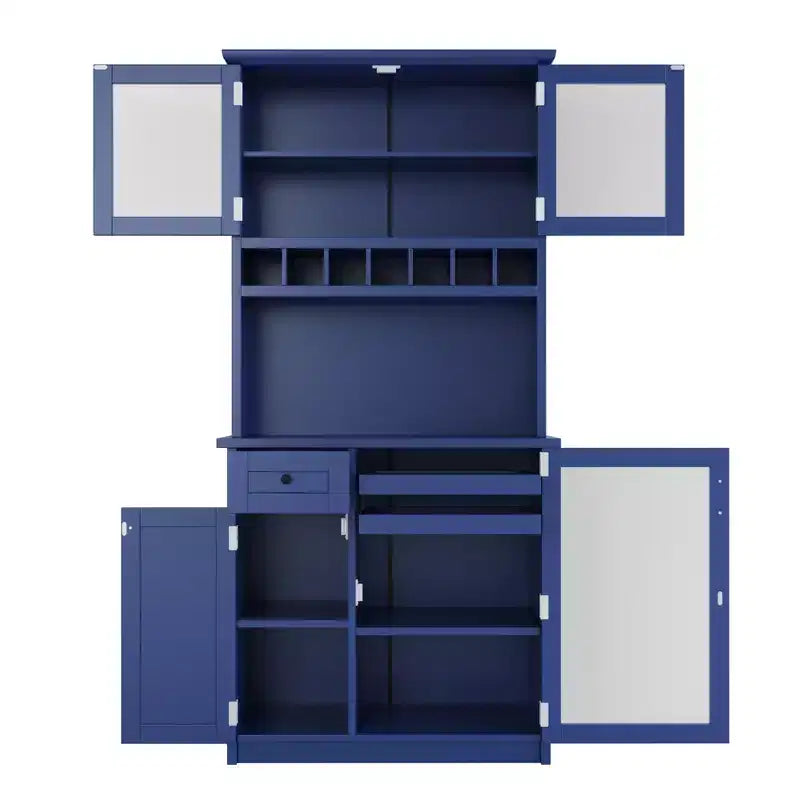 Buffet de ferme autoportant avec huche, armoire de rangement haute de cuisine avec casier à vin et étagères réglables pour salle à manger