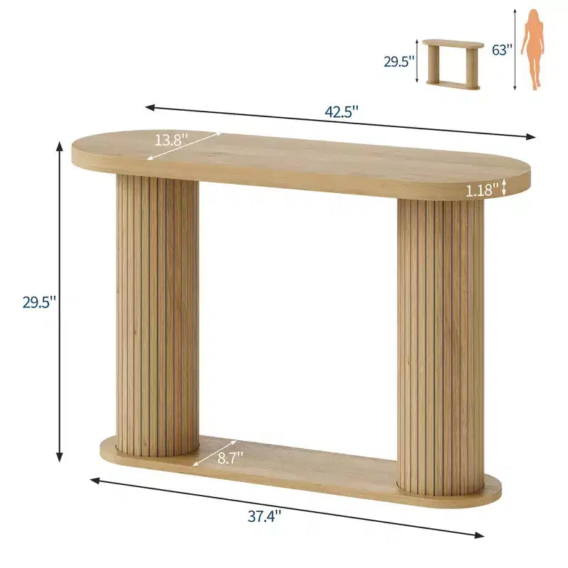 Console d'entrée ovale cannelée moderne 42.5", Table étroite avec étagère de rangement pour le salon et derrière le canapé