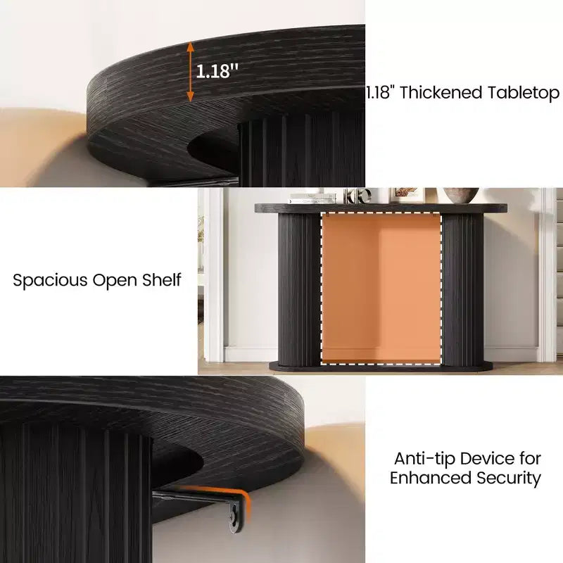 Console d'entrée ovale cannelée moderne 42.5", Table étroite avec étagère de rangement pour le salon et derrière le canapé