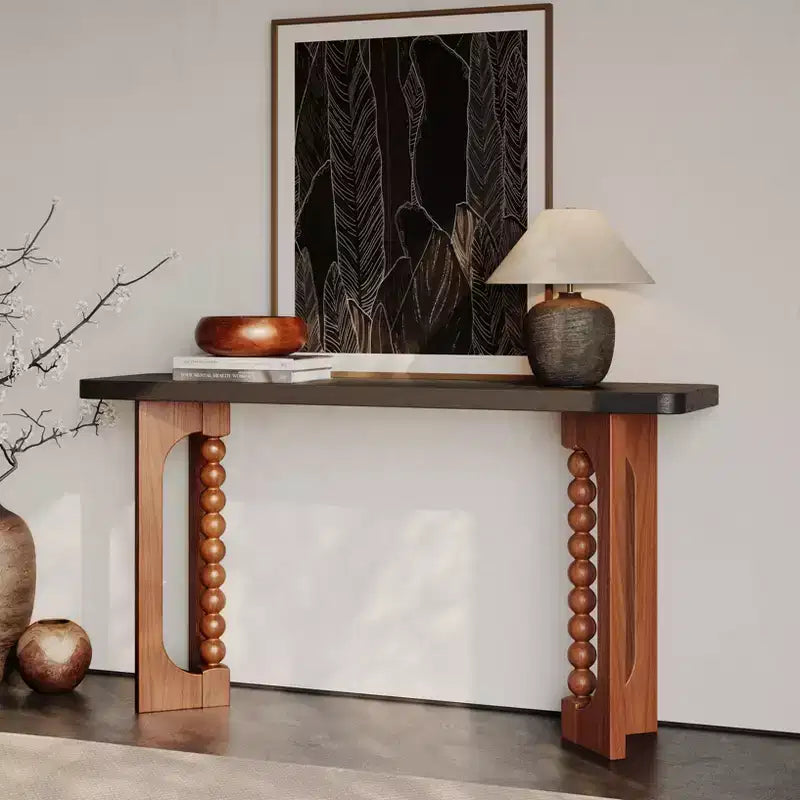 Table d'appoint rustique en bois de 59'' avec pieds sphériques uniques