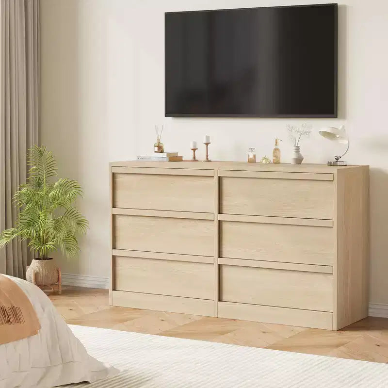 Commode de chambre à 6 tiroirs de 119 cm de large, commode en bois avec grand rangement, meuble de rangement pour salon