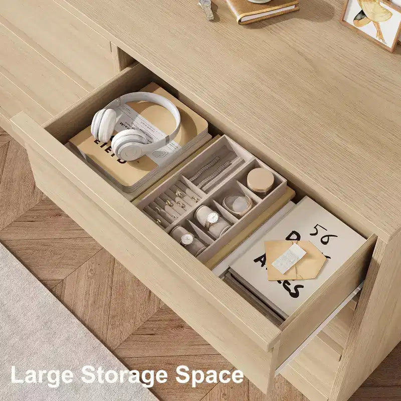 Commode de chambre à 6 tiroirs de 119 cm de large, commode en bois avec grand rangement, meuble de rangement pour salon