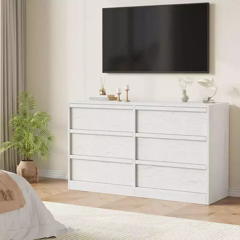 Commode de chambre à 6 tiroirs de 119 cm de large, commode en bois avec grand rangement, meuble de rangement pour salon