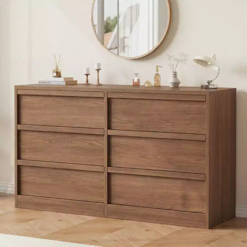 Commode de chambre à 6 tiroirs de 119 cm de large, commode en bois avec grand rangement, meuble de rangement pour salon