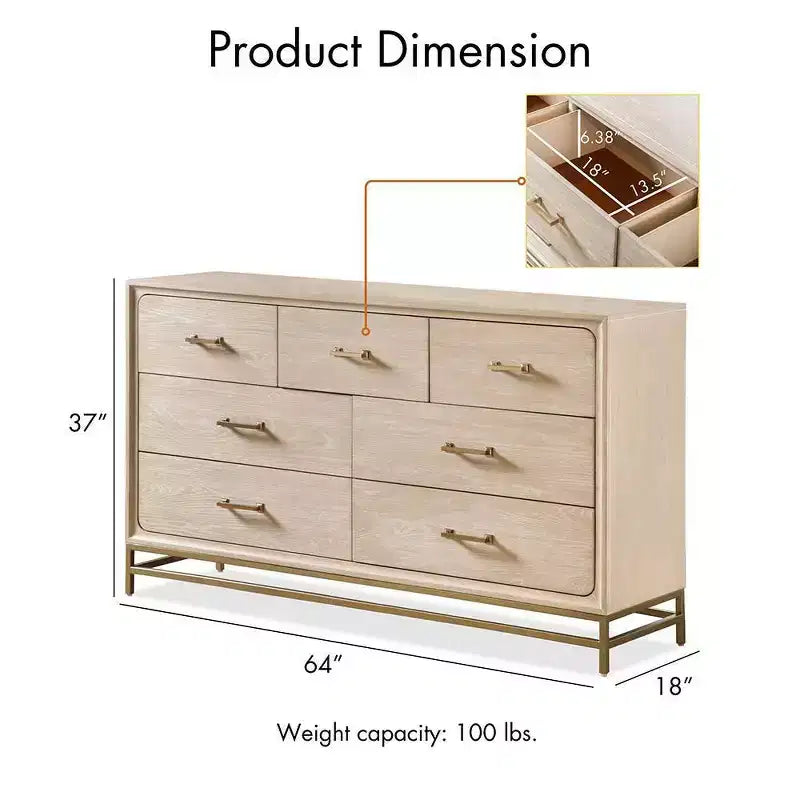 Commode Bohème 7 tiroirs Chêne