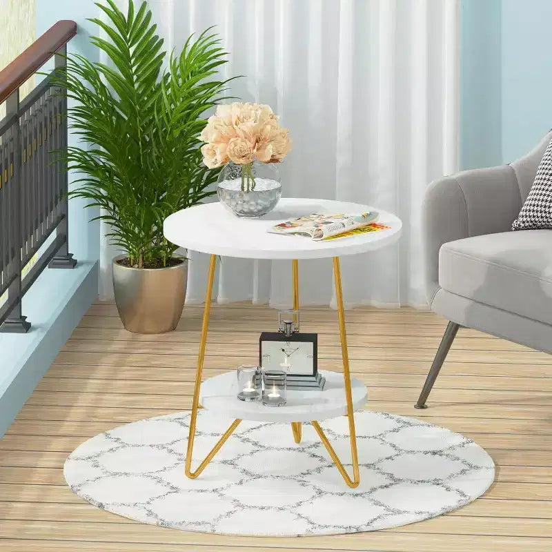 Table d'appoint ronde à 2 niveaux blanche