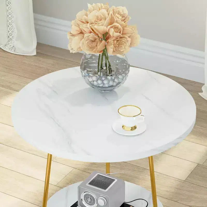 Table d'appoint ronde à 2 niveaux blanche