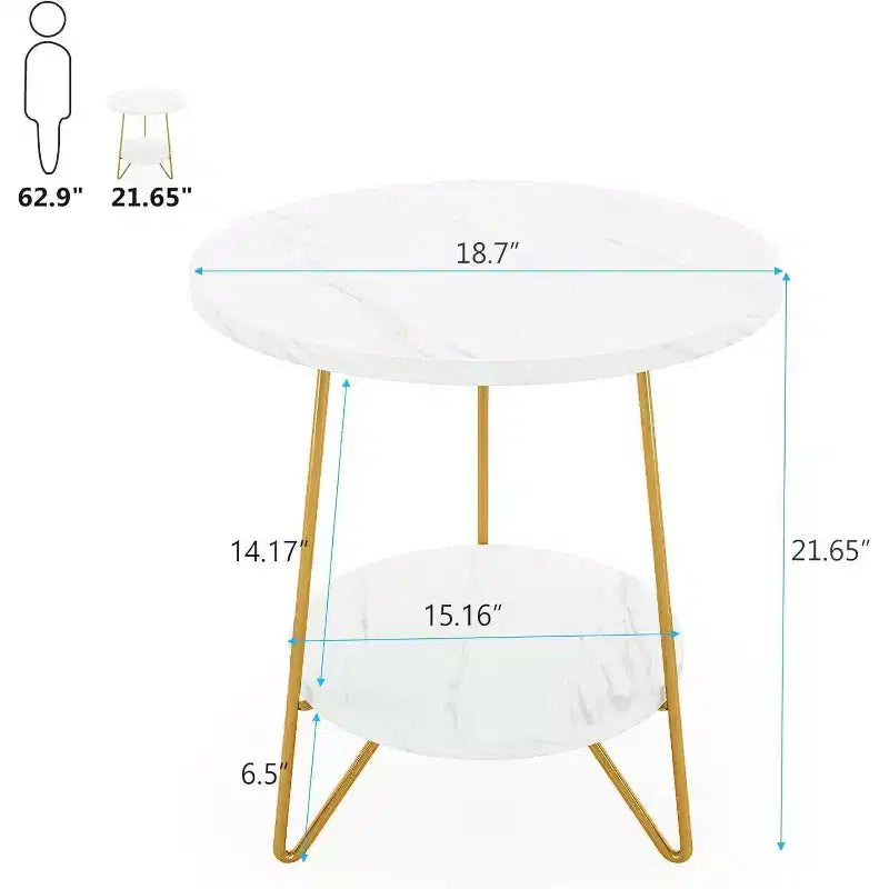 Table d'appoint ronde à 2 niveaux blanche