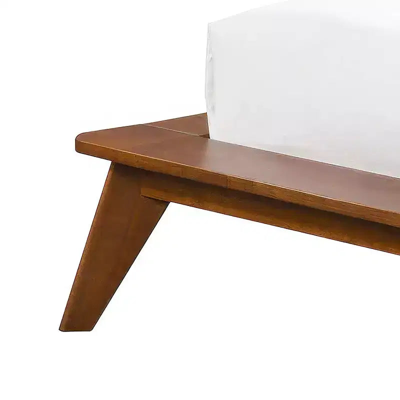 Tête de lit courbée en boucle noyer, lit plateforme profil bas, style moderne du milieu du siècle