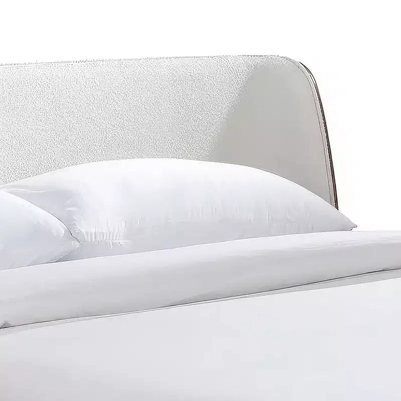 Tête de lit courbée en boucle noyer, lit plateforme profil bas, style moderne du milieu du siècle