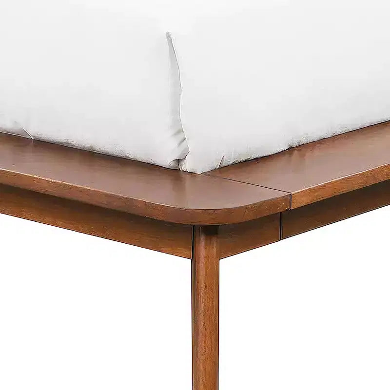 Tête de lit courbée en boucle noyer, lit plateforme profil bas, style moderne du milieu du siècle