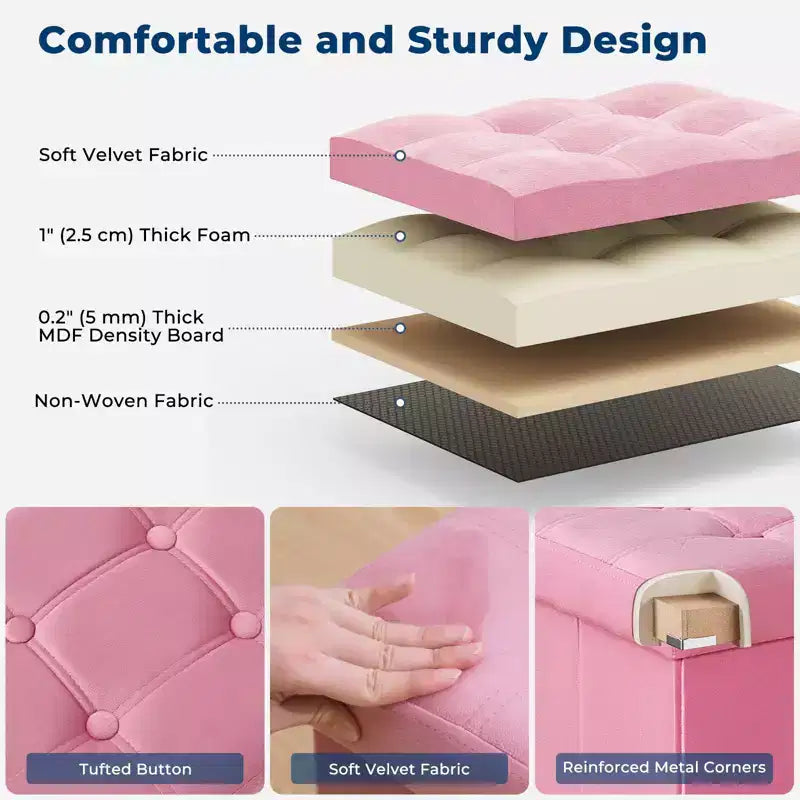 Banc de rangement pliant en velours, coffre à jouets, repose-pieds supportant jusqu'à 150 kg pour chambre à coucher et salon