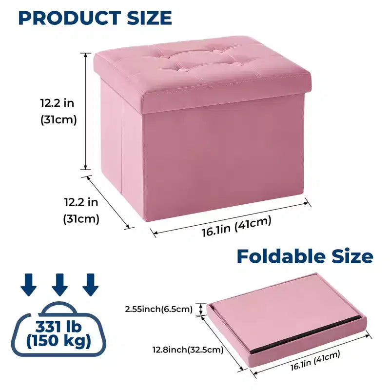 Banc de rangement pliant en velours, coffre à jouets, repose-pieds supportant jusqu'à 150 kg pour chambre à coucher et salon